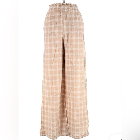 Show Me Your Mumu Palazzo plaid pant tan wide leg high rise waist Large - Picture 2 of 6